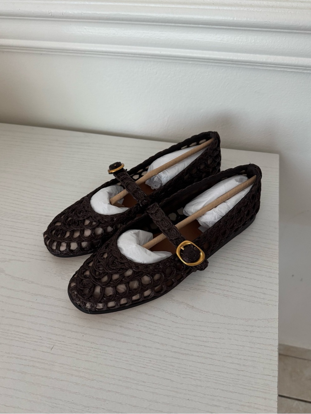 Steve Madden Dark Brown Woven Mary Jane Flats with Gold Buckle - Picture 6 of 6